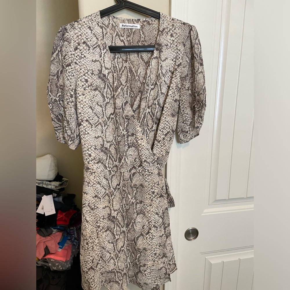 Timeless Reformation Chic Wrap Mini Dress in Python print. So Sexy n Flattering